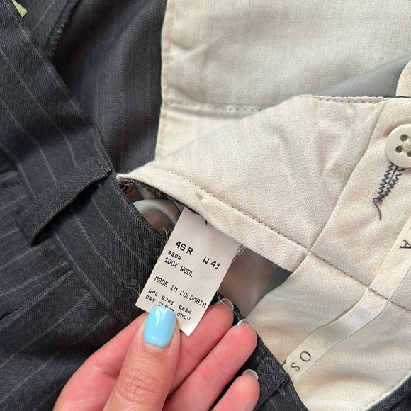 Oscar De La Renta Mens 100% Wool Pleated Pinstripe Cuffed Dress Pants 36W Grey - Picture 7 of 12